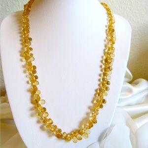 NATURAL 17.5 INCHES LONG YELLOW CITRINE TEAR DROP BEADS NECKLACE
